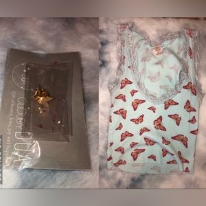 Butterfly Lace Cami XS Slightly Crop Tank Top & NWT Butterfly Stud Earrings